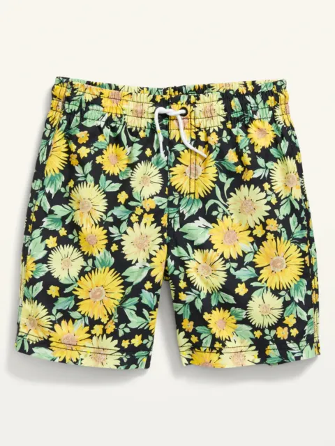 NWT Old Navy Boys Swim Trunks swimsuit daisy floral black yellow UPF 50 u pick