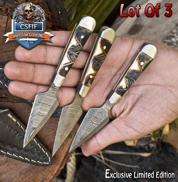 CSFIF Hand Forged Dagger Knife Damascus Camel Bone Steel Bolster Lot of 3 Hunter