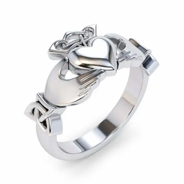 White Gold Over 925 Sterling Silver Irish Claddagh Ring Women's Jewelry Gift