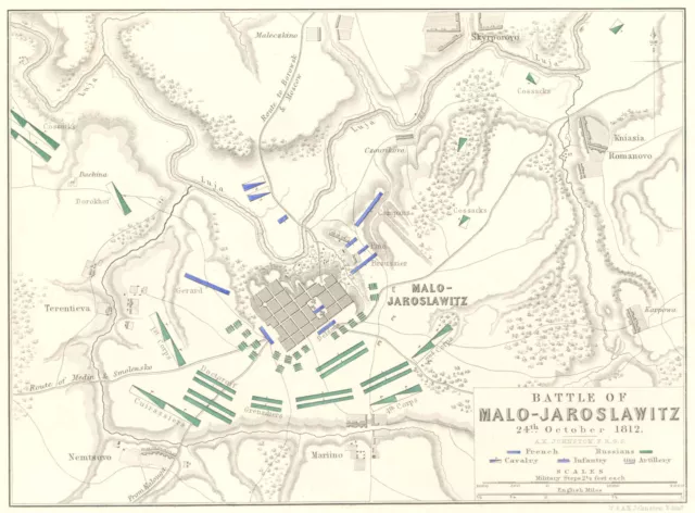 BATTLE OF MALO-JAROSLAWITZ. 24th October 1812. Russia. Napoleonic Wars 1848 map