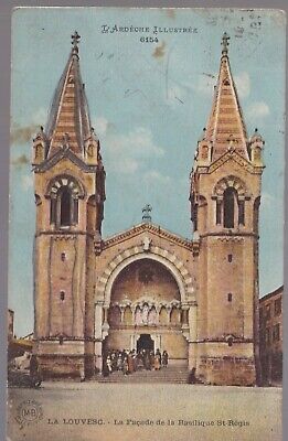 LA LOUVESC 07 La Façade de Basilique St Régis animée CPA colorisée écrite 1925