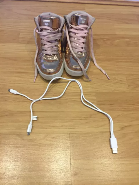 GIRLS ROSE GOLD energy lights by skechers hi top shoes 16.00