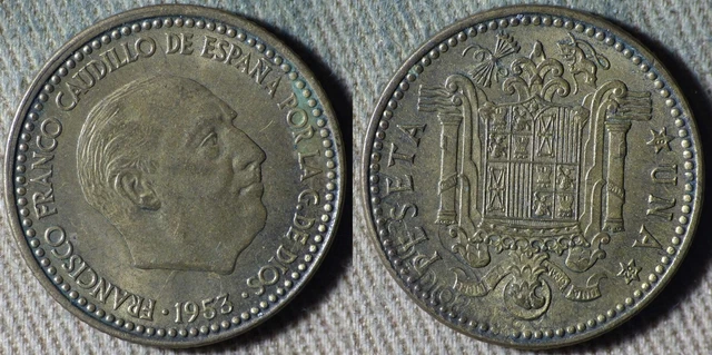 Error : Spain 1953 1 Peseta Brockages K1-K3 Unusual IREC1401
