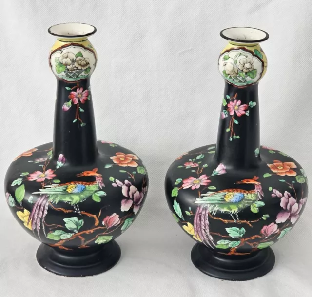 A Pair of Coronaware S. Hancock & Sons Bottle Shaped Vases, Old Woodstock