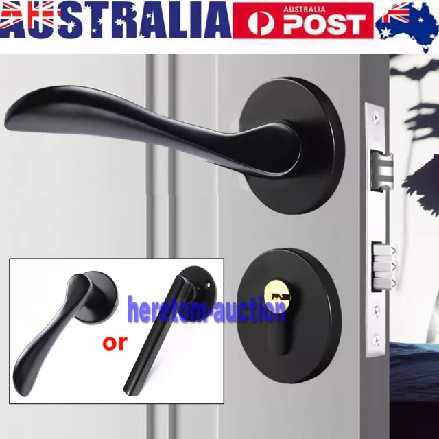 Round Black Lever Handles Door Entrance Mortise Lock Entry Lock Set Dual Latch