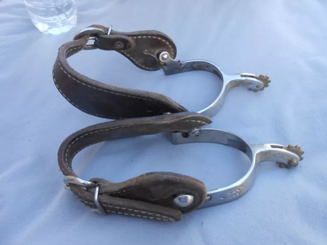 Vintage Old West Cowboy Spurs Unmarked With Designs And Leather Straps