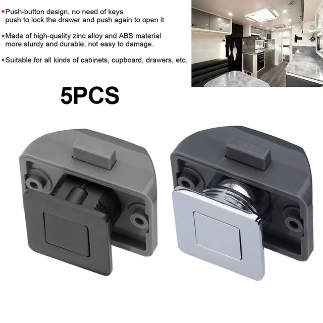 STS Serrure à Clapet Push Lock Blanc - Pour Caravane, Camping-Car, Bateau - Avec 2 Clés Et Plaque De Montage
