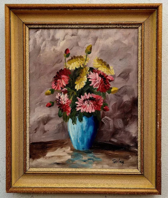 Wunderschönes altes Ölgemälde mit Rahmen Malerei Oil Painting Stillleben Blumen