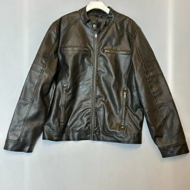 Black Rivet Full Grain Distressed Men's Leather Full Zip Jacket Size L