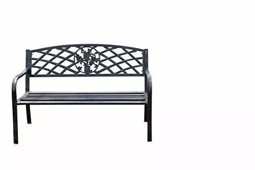 Metal Garden Bench with Cast Iron Floral Pattern Insert