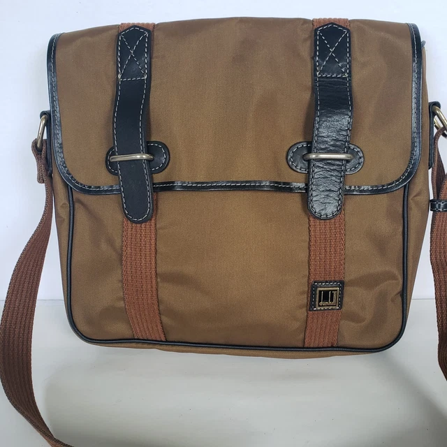 Dunhill Men's Shoulder Crossbody Messenger Bag Brown Black Leather Trim Medium 2
