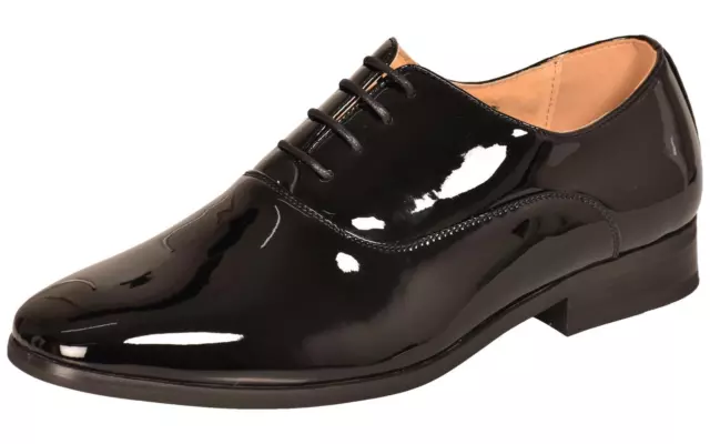 Mens Patent Shoes Shiny Leather Formal Lace up Oxford Smart Office Wedding Party