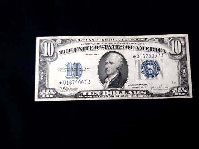 1934C $10 Ten Dollars Silver Certificate *STAR NOTE***** Blue Seal, VF    #15