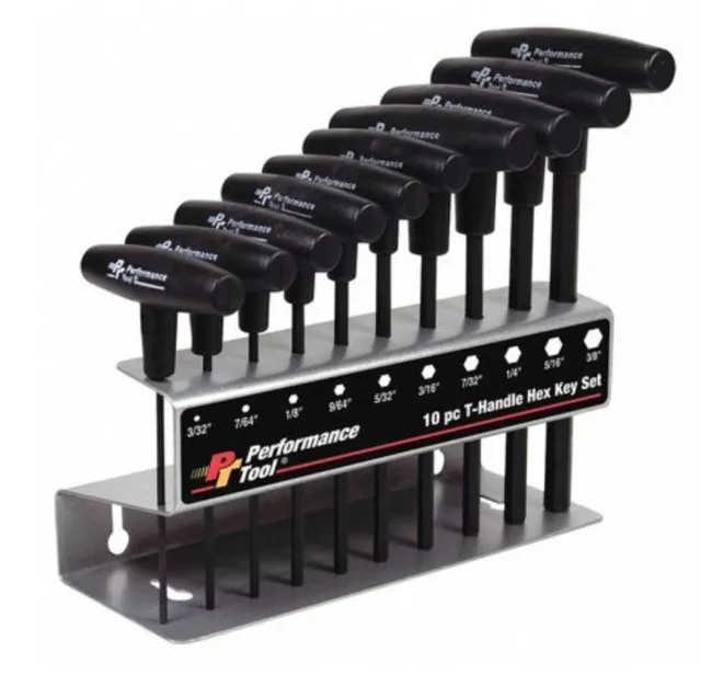 Pt Tool 10-Pc T Handle Grips Hex Key Set Carbon Steel Shafts Lifetime Warranty