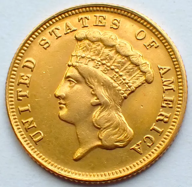 1888 Indian Princess $3 Three Dollar Gold, Rare Date-Only 5k Minted,Uncirculated