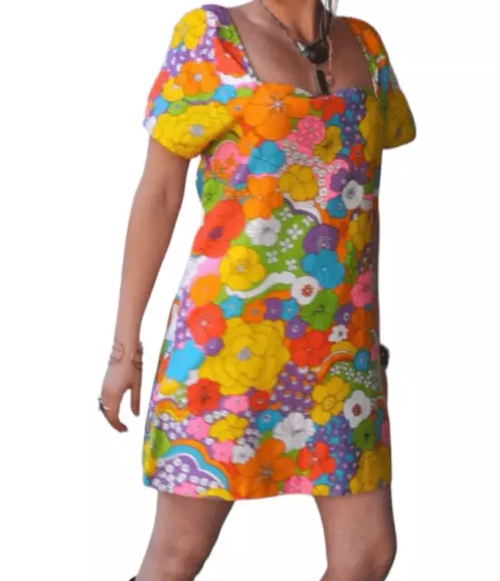 Bobbie Brooks Flower Power 60s Vintage Dress Size Medium