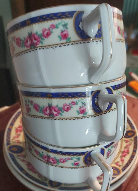 3 TASSES A DEJEUNER OU A CHOCOLAT ANCIENNES PORCELAINE ALLEMANDE D 10 cm XXème 9