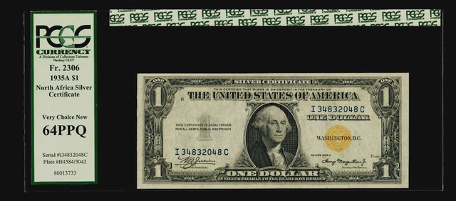 $1 - 1935A - Fr-2306 - North Africa Silver Certificate - PCGS-C 64 Choice UNC