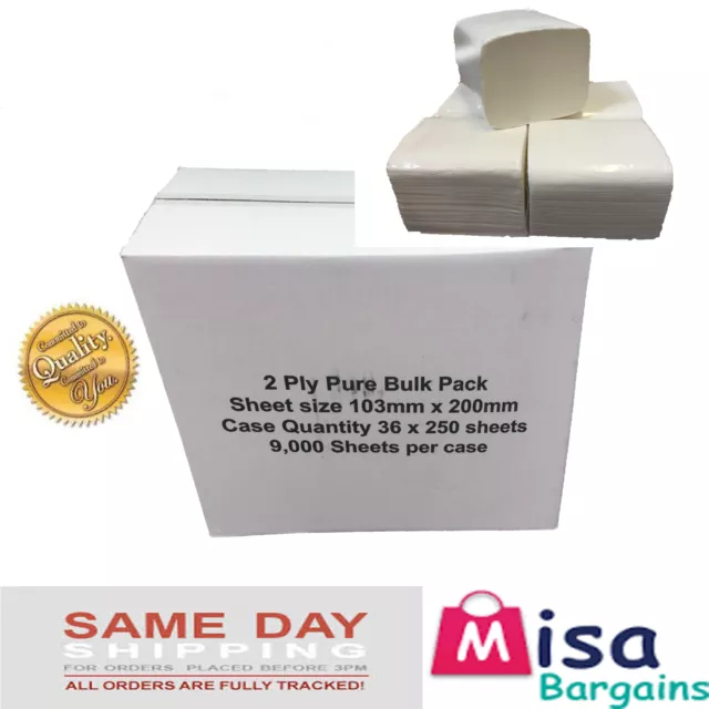 Bulk Pack Tissue, Multi Flat Pack 36 x 250 sheet (9000 Sheets) 2ply Toilet Tissu