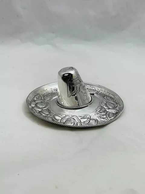 Vintage Large L. Maciel Mexican Sterling Silver Sombrero Hat Ring Tray