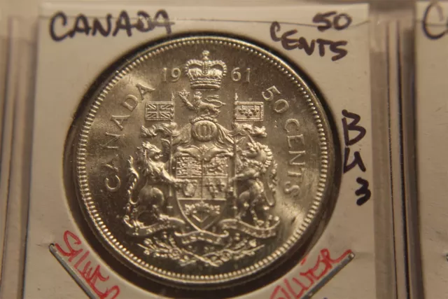 Canada 50 Cents 1961 Silver Km56 #4 Bu Nice Coin High Grade