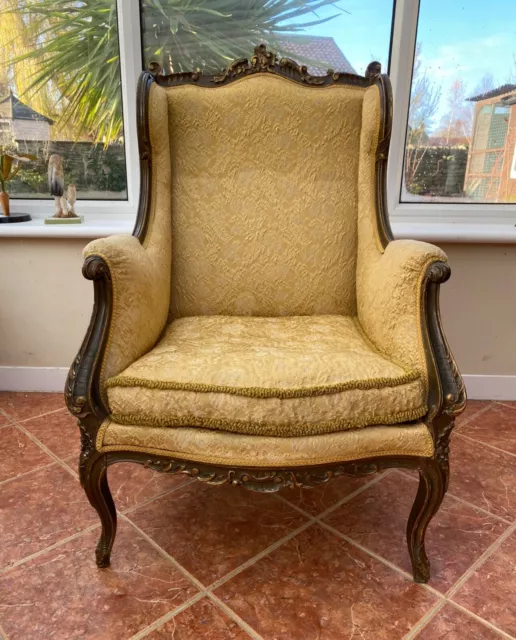 Carved wood French Louis XVI style Armchair silk fabric