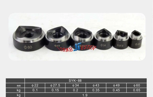 6 Die 22-60MM Hydraulic Knockout Punch Driver Kit Hole Tool molds