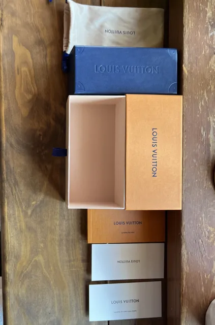 LOUIS VUITTON Sunglasses Box w/ Magnetic Navy Blue Case, Silk Bag, & Booklet