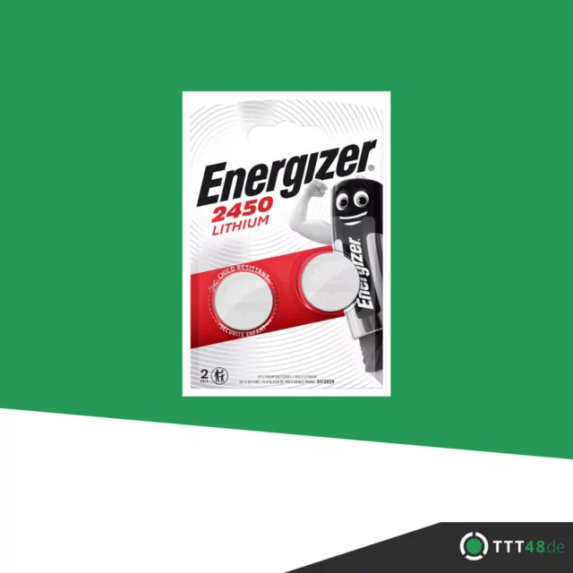 1 x 2er Energizer CR 2450 3V Lithium Batterie Knopfzelle DL2450 620mAh