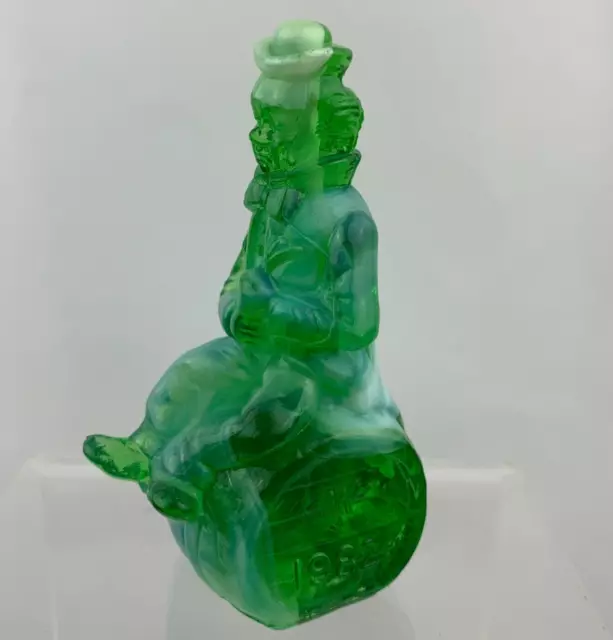 Mosser Glass "The Performer" Clown on a Barrel - "Uwe" - Green Slag 1982