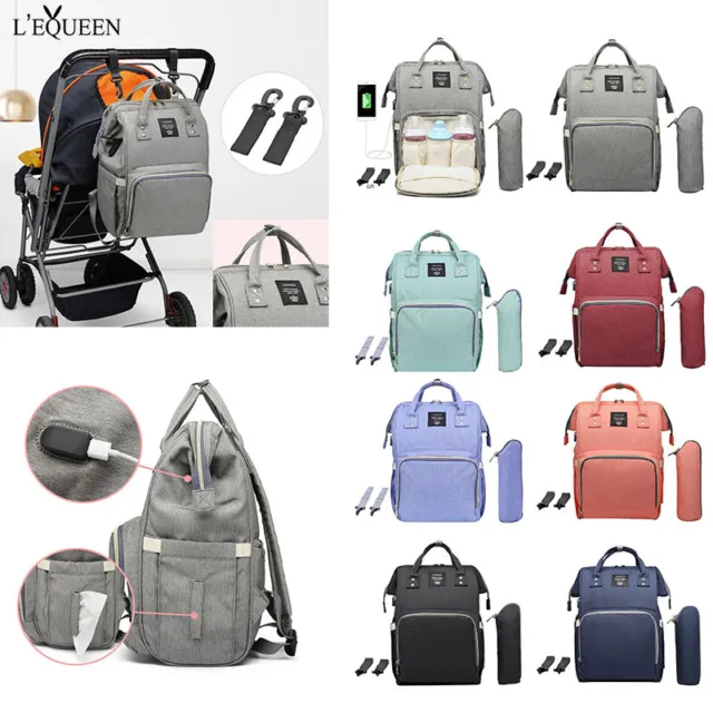 LEQUEEN Mummy Maternity Nappy Diaper Bag Large Capacity Bag Travel USB Backpack 2