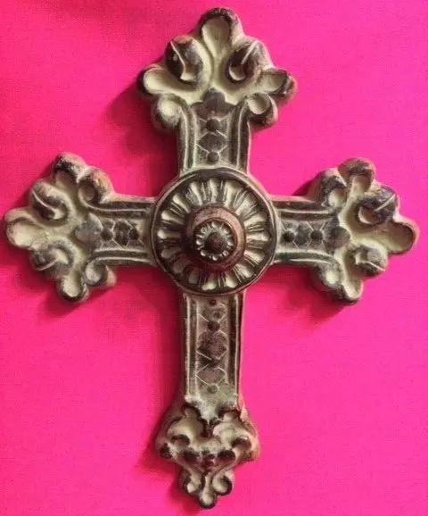 Medieval Hanging Wall Cross Decor Resin Pottery Sculpture