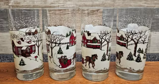 Libbey Currier & Ives - Winter Snow Scene Christmas Drinking Glasses - Set of 4!