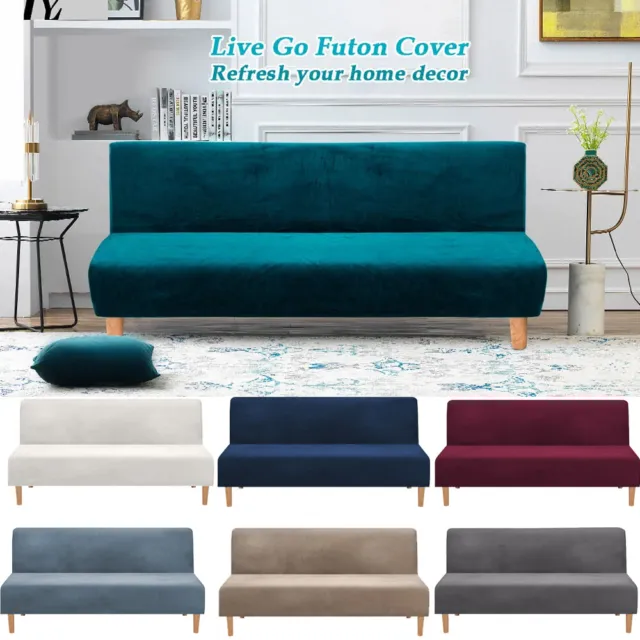 Armless Sofa Bed Cover Velvet Plush Futon Slipcover Folding Furniture Protection
