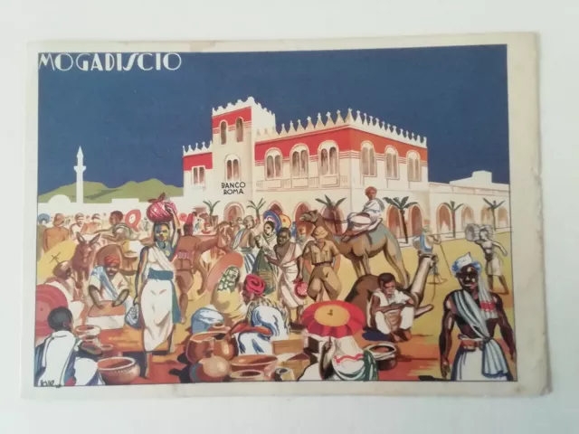 Cartolina Pubblicitaria Banco di Roma Mogadiscio Coloniale Africa Somalia Aoi