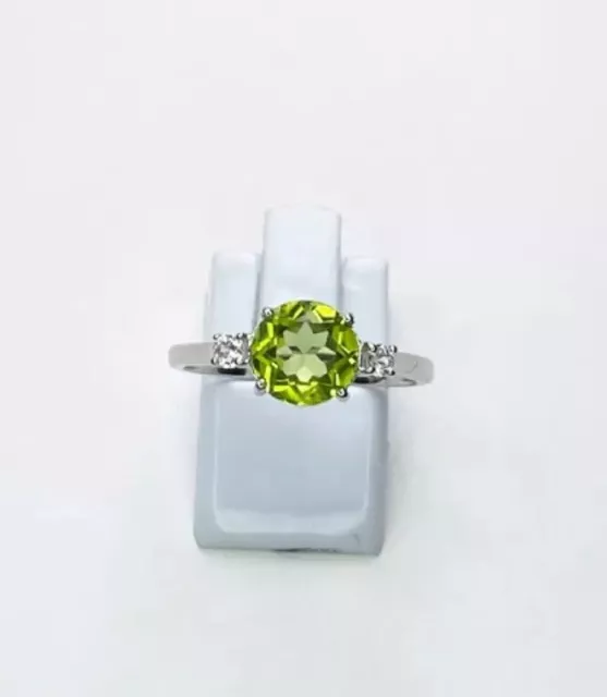 Peridot & Topaze Argent Sterling Gemstone Ring Taille Q USA 8.25 Idée Cadeau
