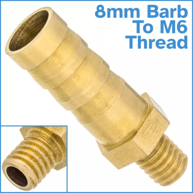 Brass 8mm Barb Hose To M6 Metric Male Threaded Pipe Fitting Tail Connector