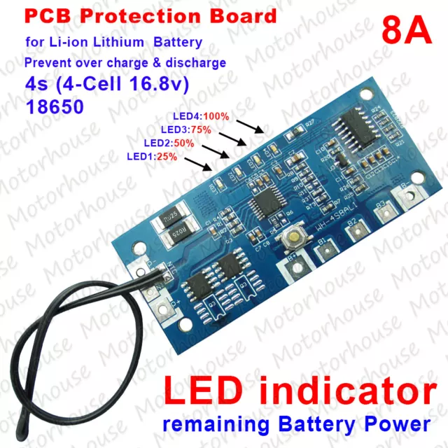 16.8V 8A 4S Li-ion Lithium 18650 Battery Charger BMS PCB Protection Board w/LED