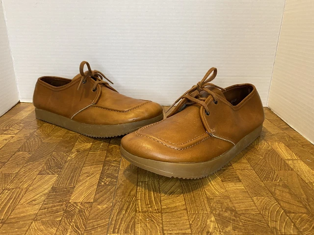 70S HUSH PUPPIES Women s Vintage Brown Leather Flat Lace up Shoes