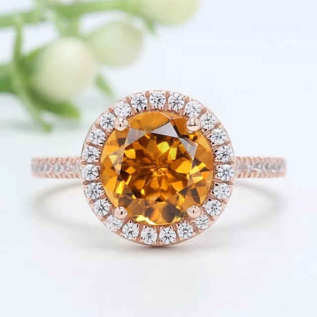 Orange Citrine Round Stone Ring 10K 14K Solid Gold Engagement Gift Ring GN53