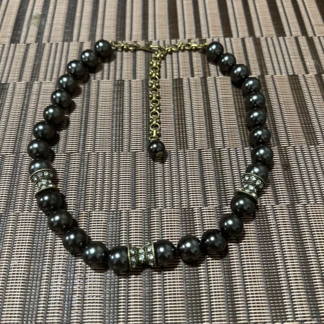 heidi daus necklace pearl Gray Pearl Swarovski Crystal Bronze Necklace