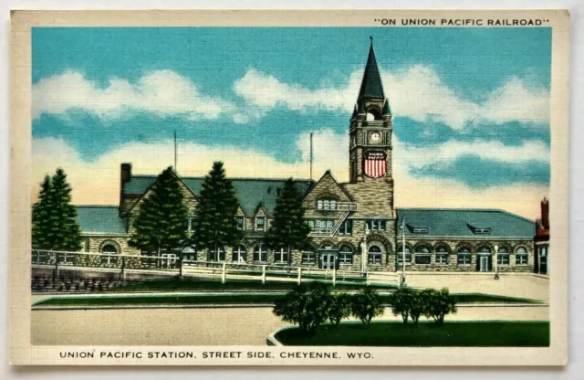 1920s Cheyenne Wyoming Union Pacific Station Railroad Postcard Laramie Co Vtg