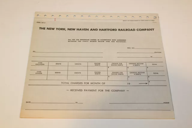 Vintage railroad train ephemera New York New Haven Hartford Form Receipt