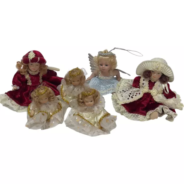 Lot Of 6 Jointed Bisque Mini Dolls Porcelain Very Detailed 4", 5", 4.5" Small