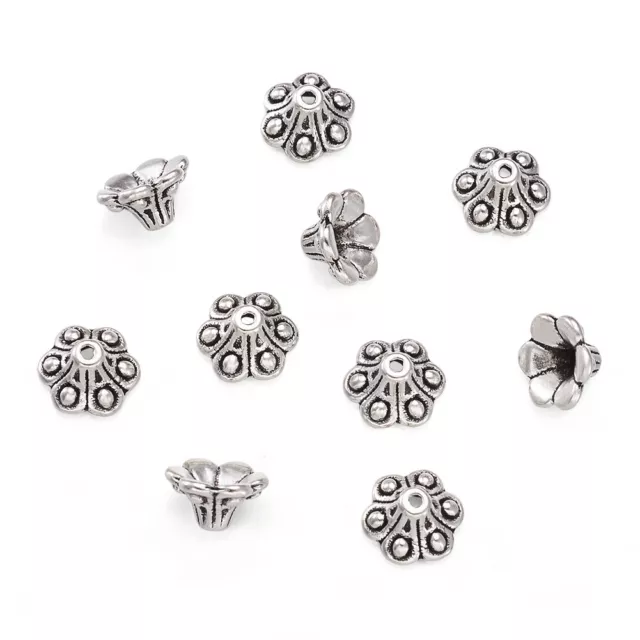 50x Alloy Flower Bead Caps 6-petal Cone Beads End Tips Antique Silver 10x6mm