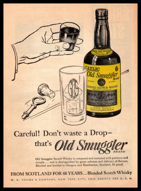 1946 Gaelic Old Smuggler Brand Scotch Whisky W. A. Taylor New York City Print Ad