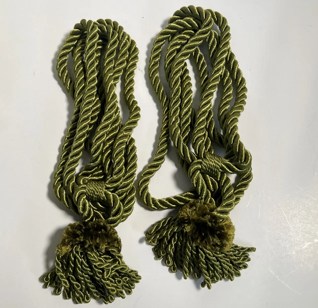 Braided Rope 24” Tassels Drapery Curtain 6 Tie Backs Green Lot
