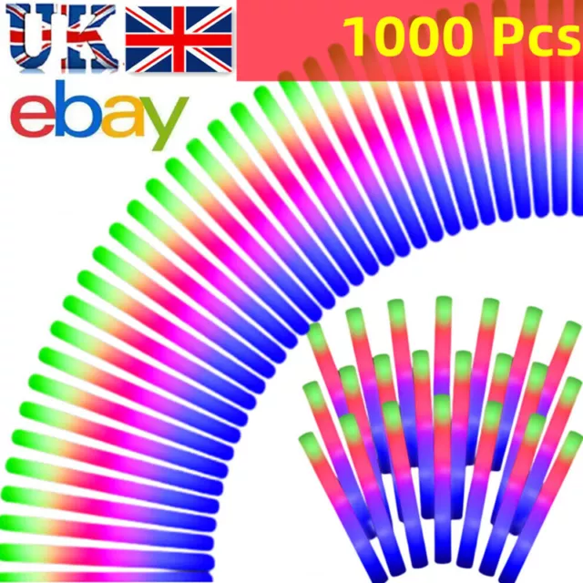 50-1000 Pcs LED Foam Sticks RGB Glow Flashing Rave Cheer Light-Up Wands Festival