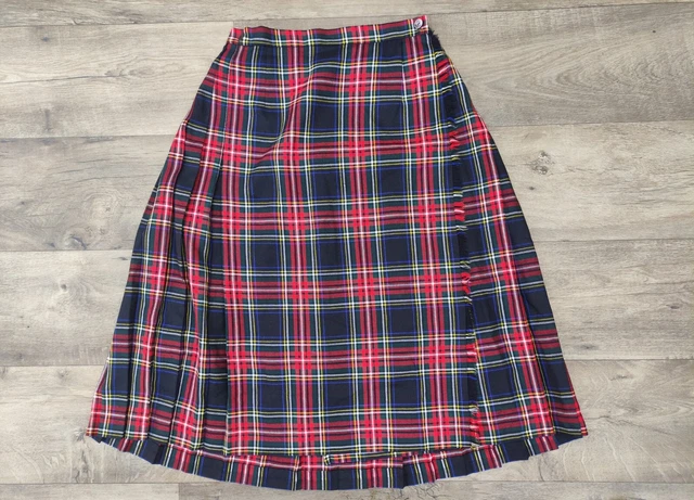 Gorray Jupe Tartan Cadres Plissé Laine Vintage 80S It 44 Fr 40 De 42