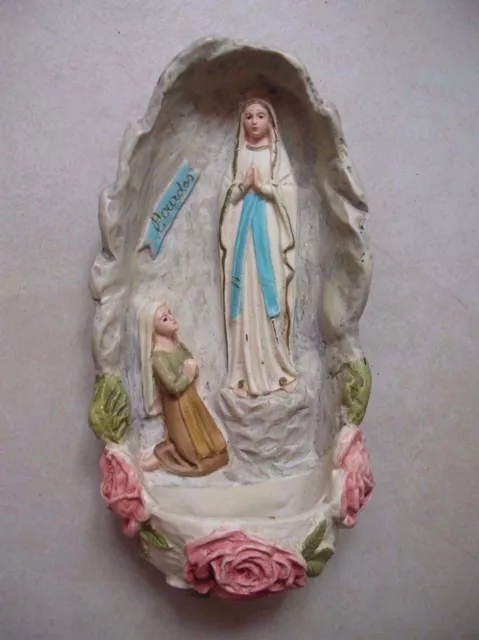 Bénitier catholique de la Vierge en résine de 19 cm x 9,5 cm